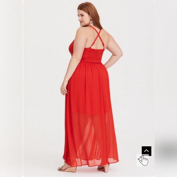 Torrid Orange Embroidered Chiffon Maxi Dress in Size 1 - Picture 2 of 6